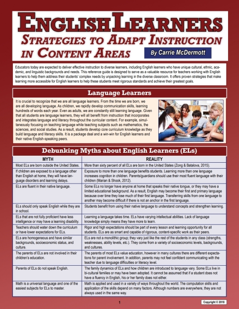 Cover image for book English Learners: Strategies to Adapt Instruction in Content Areas