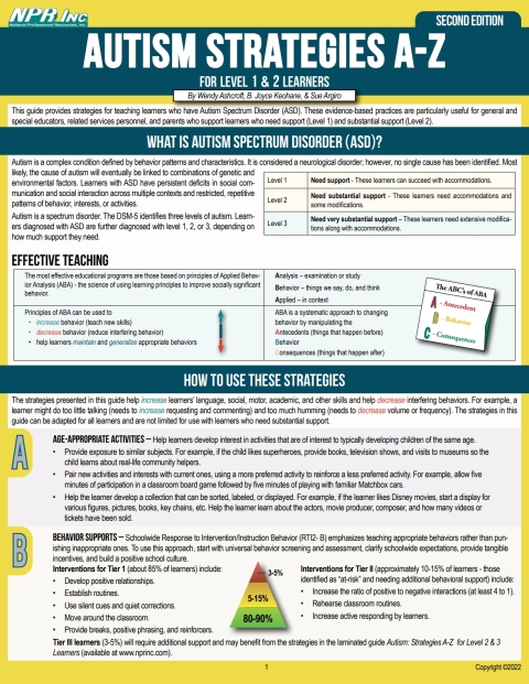 Cover image for book Autism Strategies A Z for Level 1 & 2 Learners