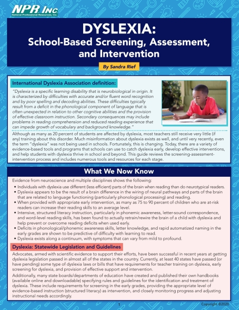 Cover image for book Dyslexia: School-Based Screening, Assessment, and Intervention