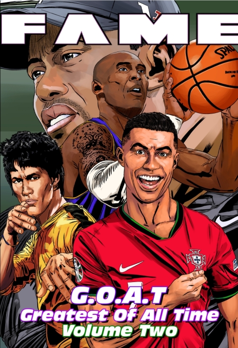 Cover image for book FAME: G.O.A.T: Kobe Bryant, Cristiano Ronaldo, Bruce Lee & Tiger Woods