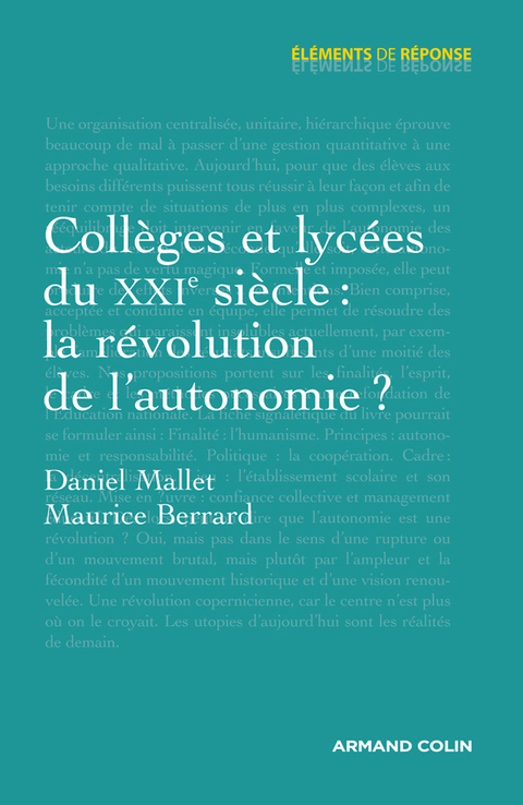 Cover image for book Collèges et lycées du XXIe siècle : la révolution de l'autonomie ?