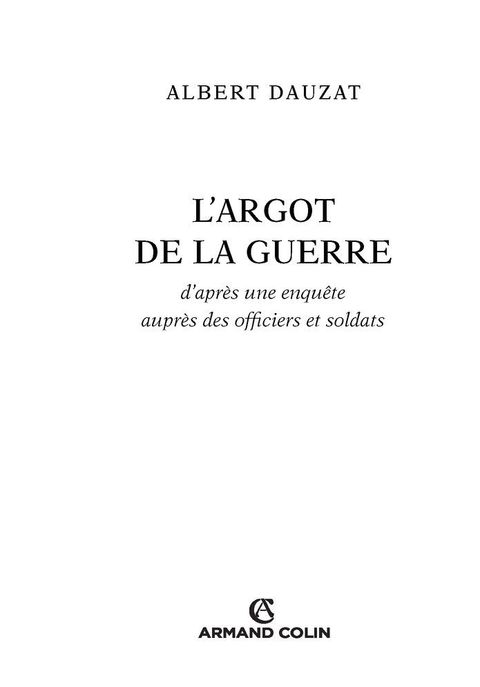 Cover image for book L'argot de la guerre