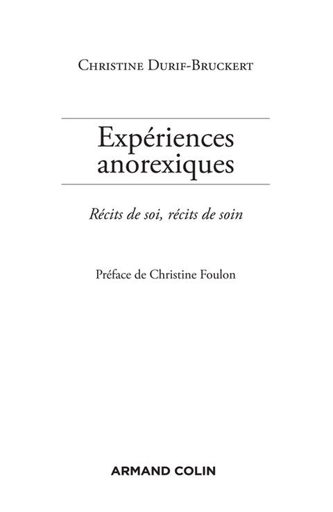 Cover image for book Expériences anorexiques