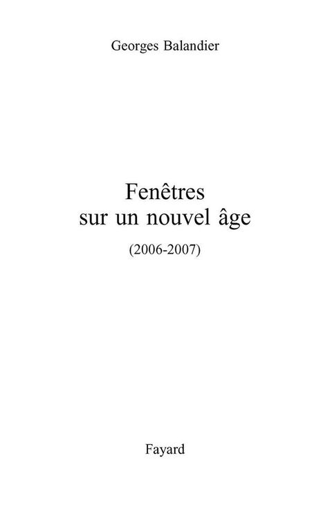 Cover image for book Fenêtres sur un Nouvel Âge