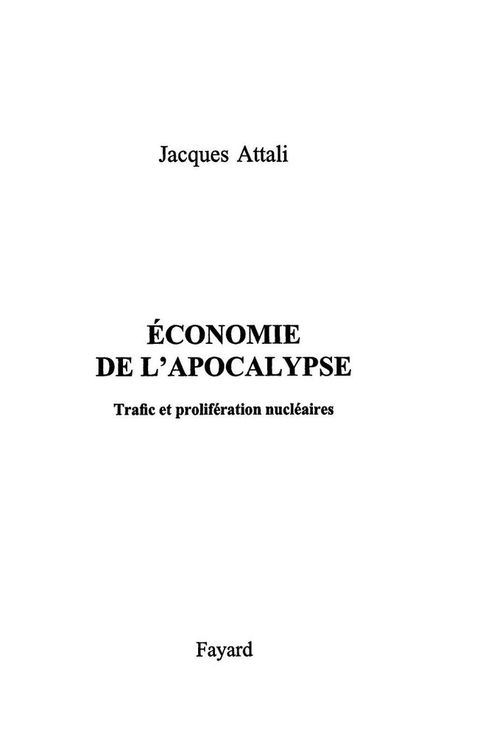 Cover image for book Economie de l'apocalypse