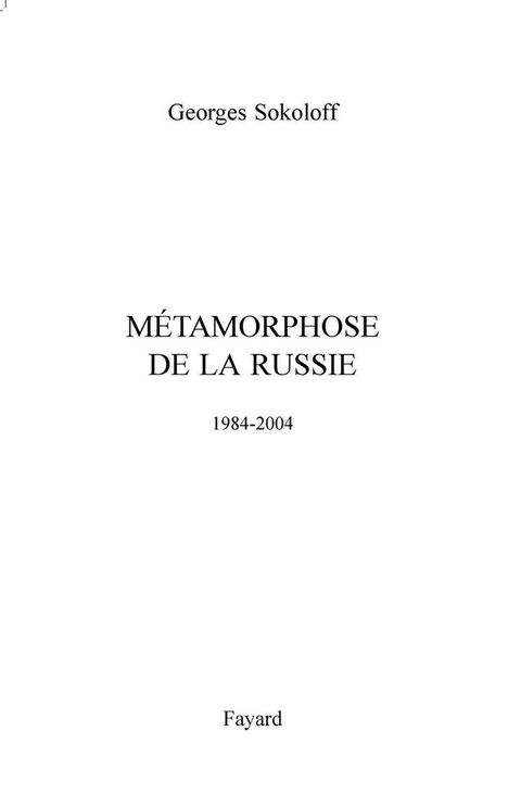 Cover image for book Métamorphose de la Russie