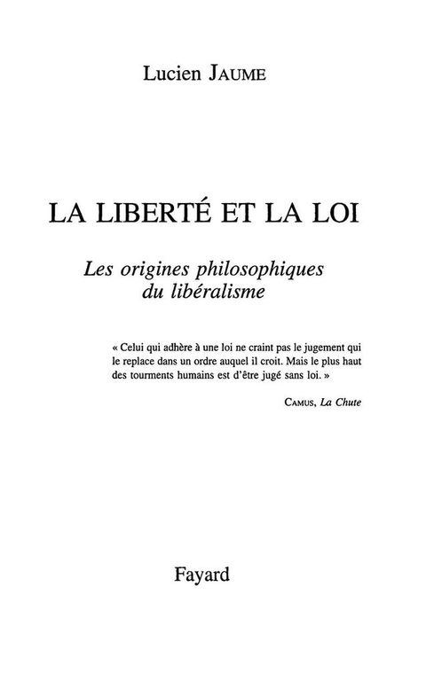Cover image for book La liberté et la loi