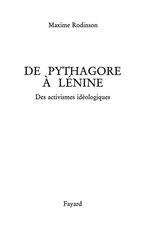 Cover image for book De Pythagore à Lénine
