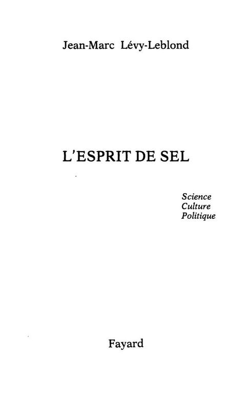 Cover image for book L'Esprit de sel