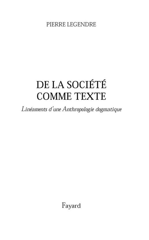 Cover image for book De la Société comme Texte