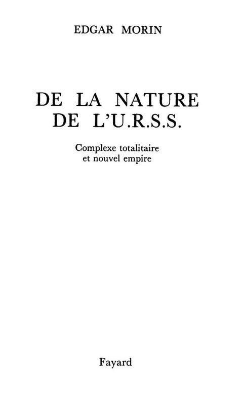Cover image for book De la Nature de l'URSS