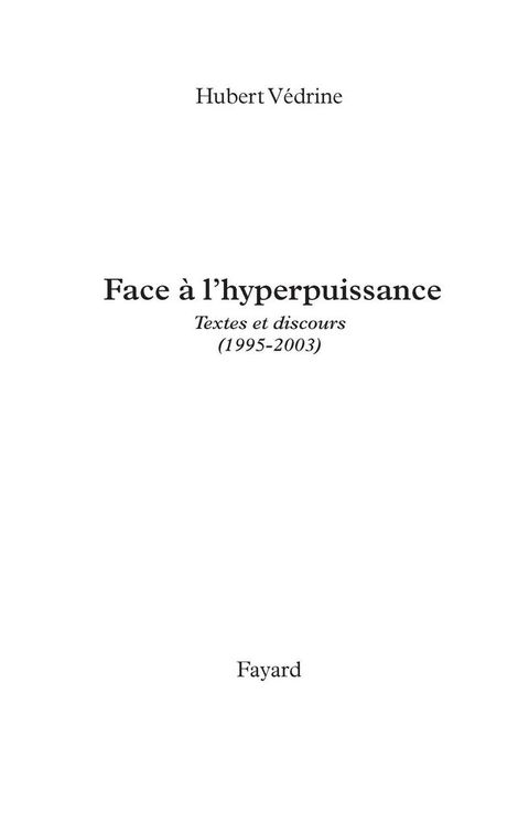 Cover image for book Face à l'hyperpuissance