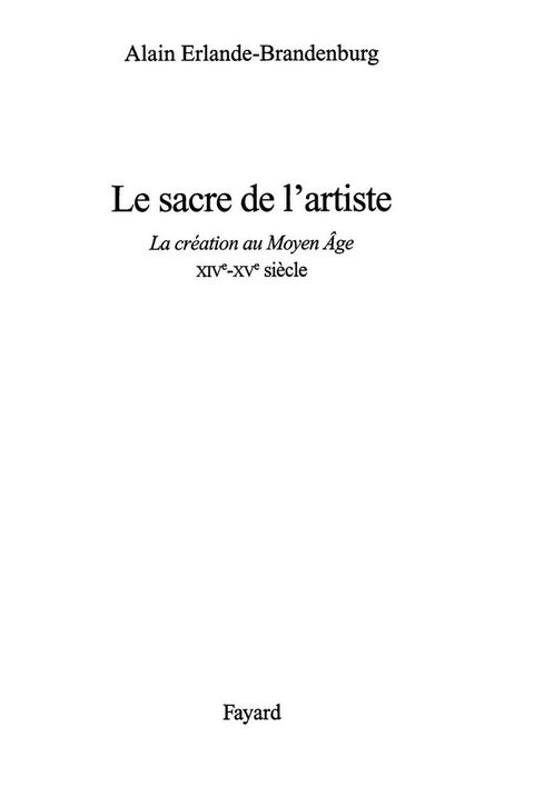 Cover image for book Le sacre de l'artiste