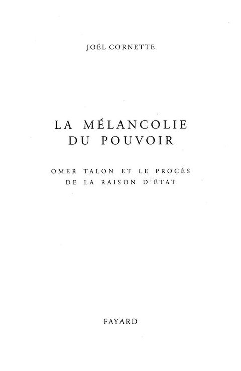 Cover image for book La mélancolie du pouvoir