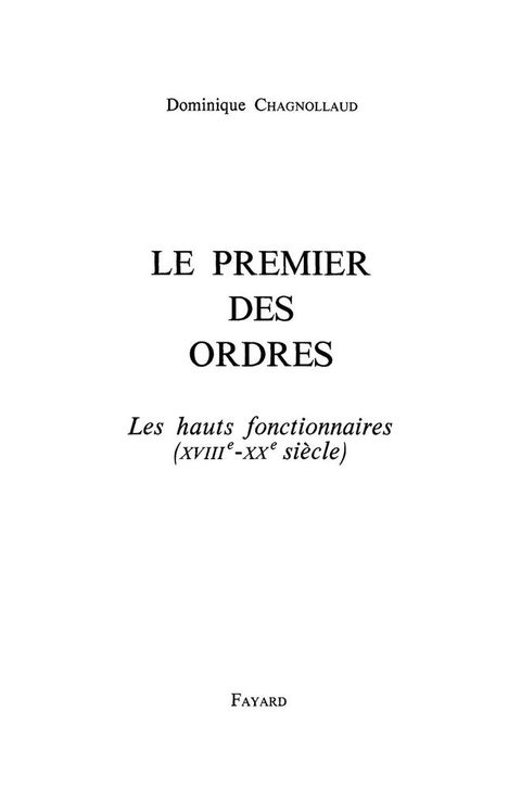Cover image for book Le Premier des Ordres