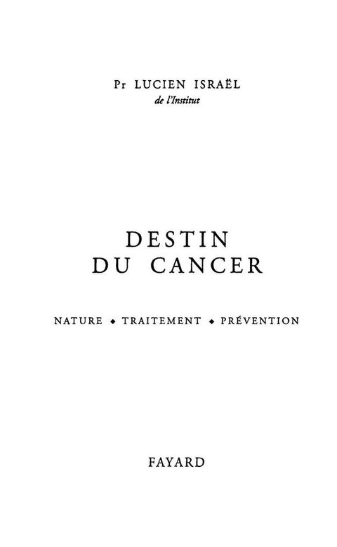 Cover image for book Destin du cancer