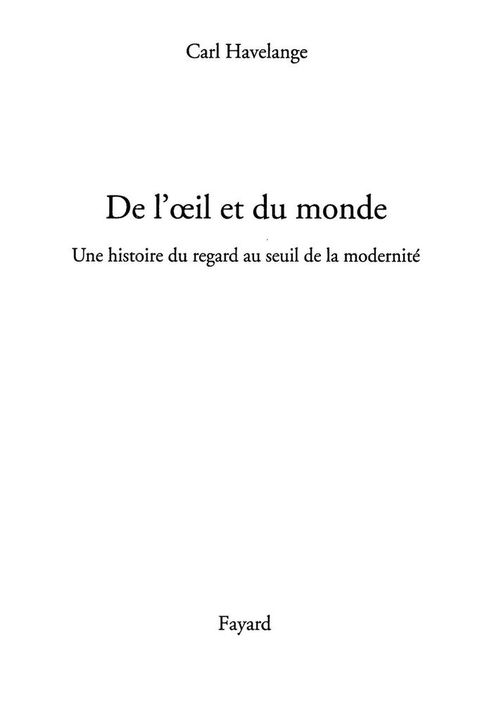 Cover image for book De l'oeil et du monde