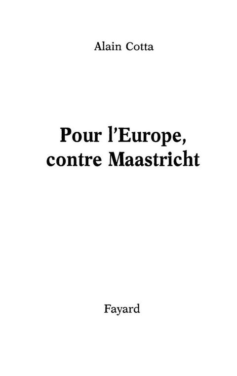 Cover image for book Pour l'Europe, contre Maastricht
