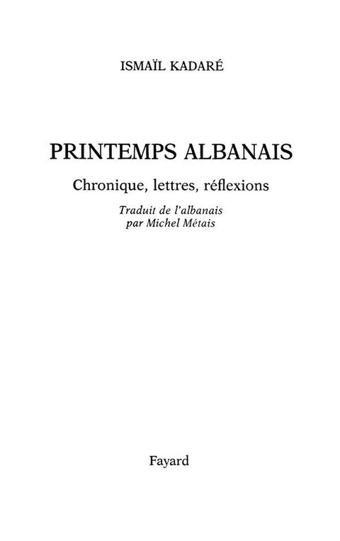Cover image for book Le Printemps albanais