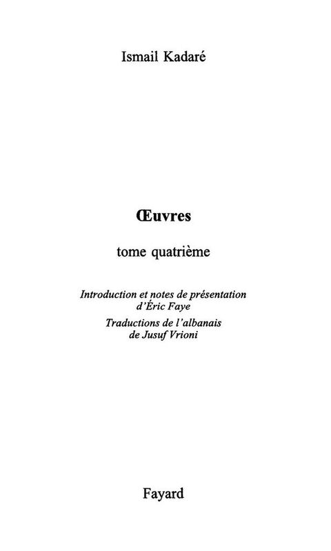 Cover image for book Oeuvres Tome 4