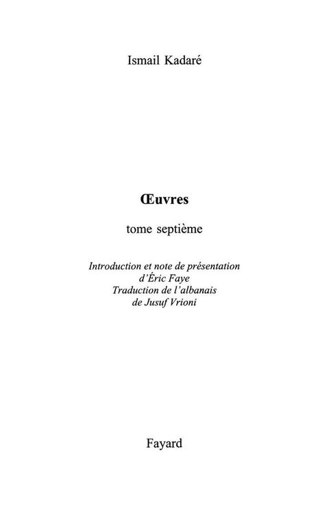 Cover image for book Oeuvres tome septième