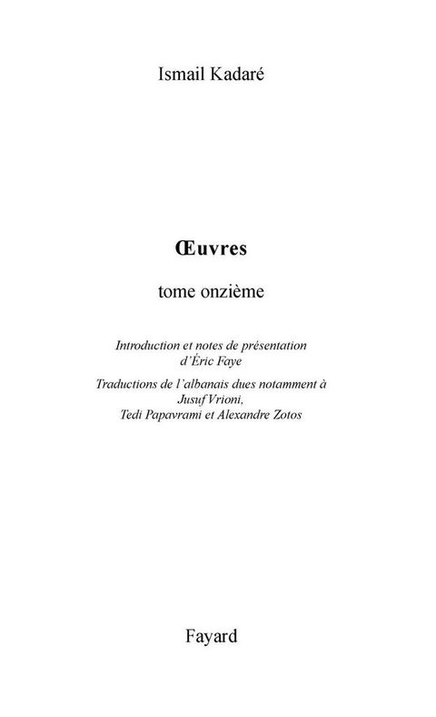 Cover image for book Oeuvres tome 11