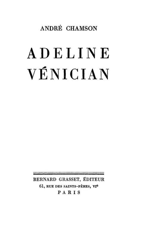 Cover image for book Adeline Vénician