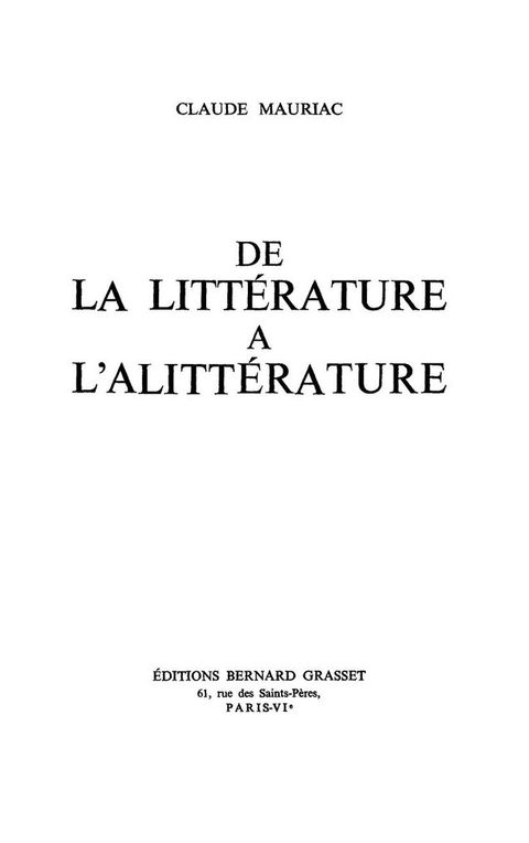 Cover image for book De la littérature à l'alittérature