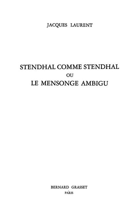 Cover image for book Stendhal comme Stendhal