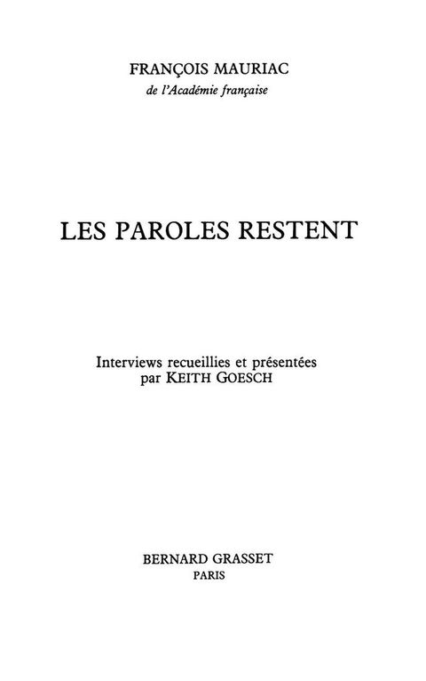 Cover image for book Les paroles restent
