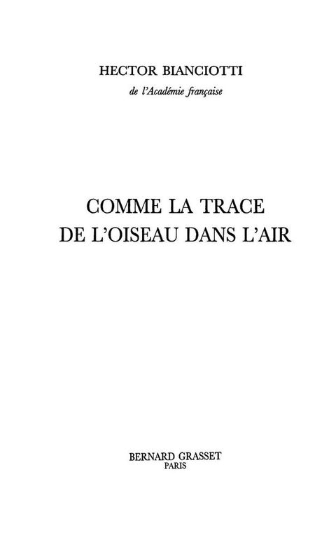 Cover image for book Comme la trace de l'oiseau dans l'air