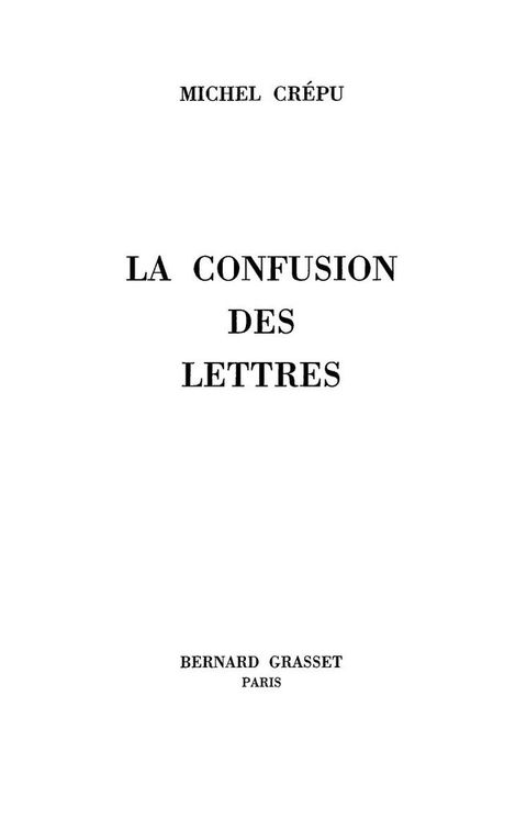 Cover image for book La confusion des lettres