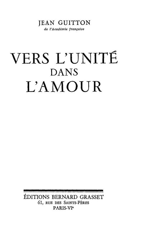 Cover image for book Vers l'unité dans l'amour