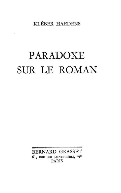 Cover image for book Paradoxe sur le roman
