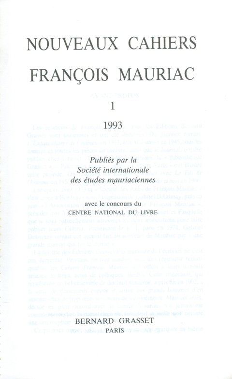 Cover image for book Nouveaux cahiers François Mauriac n°01