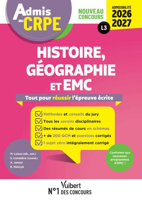 Cover image for book Admis au CRPE 2026-2027 - Epreuve écrite d'admissibilité L3 - Histoire Géographie EMC