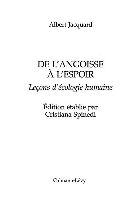Cover image for book De l'angoisse à l'espoir