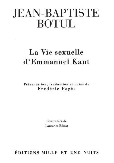 Cover image for book La vie sexuelle d'Emmanuel Kant