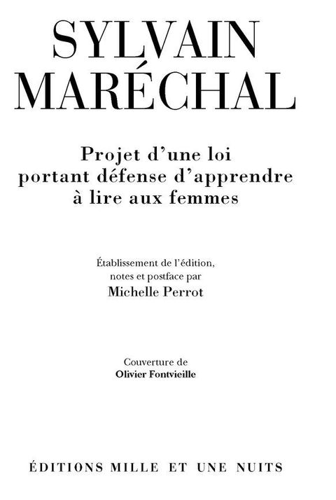 Cover image for book Projet d'une loi portant défense d'apprendre à lire aux femmes