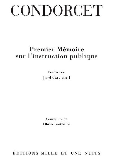 Cover image for book Premier mémoire sur l'instruction publique