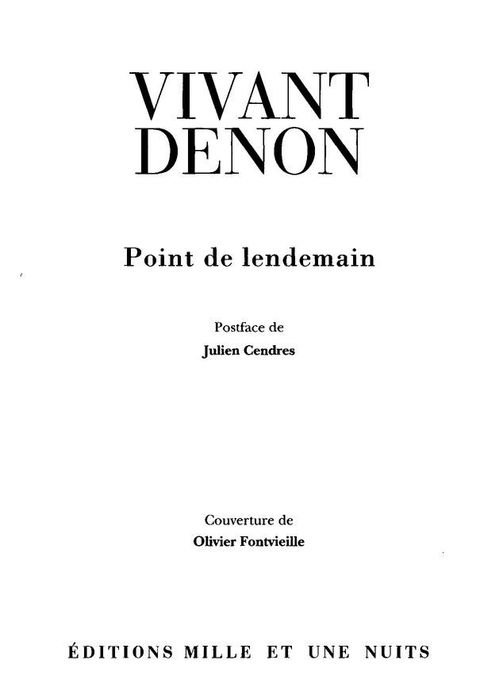 Cover image for book Point de lendemain