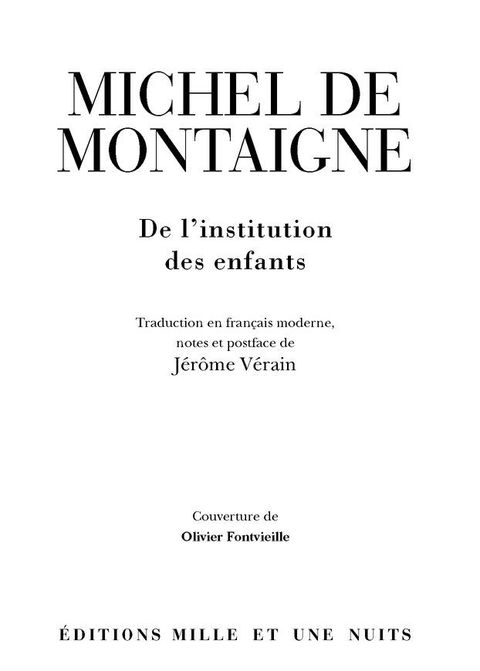 Cover image for book De l'institution des enfants