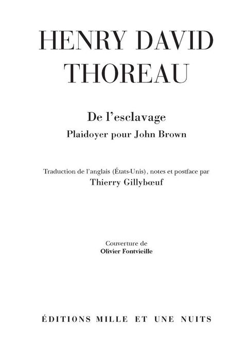 Cover image for book De l'esclavage. Plaidoyer pour John Brown