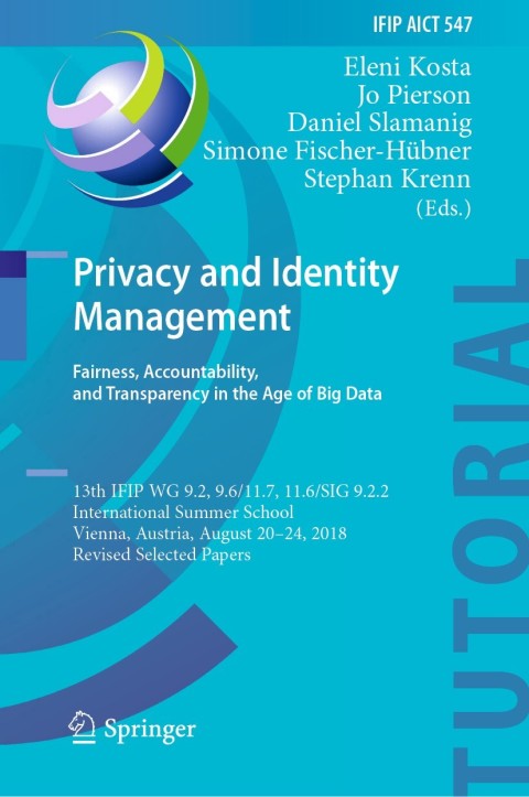Cover image for book Privacy and Identity Management. Fairness, Accountability, and Transparency in the Age of Big Data