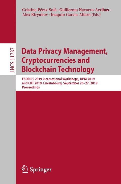 Cover image for book Data Privacy Management, Cryptocurrencies and Blockchain Technology