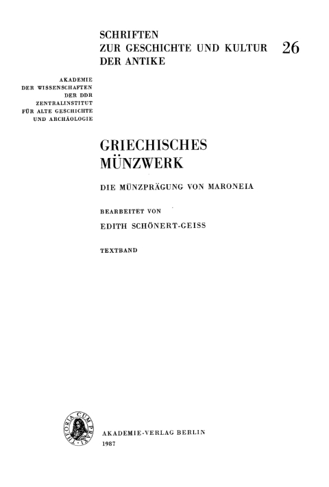 Cover image for book Die Münzprägung von Maroneia