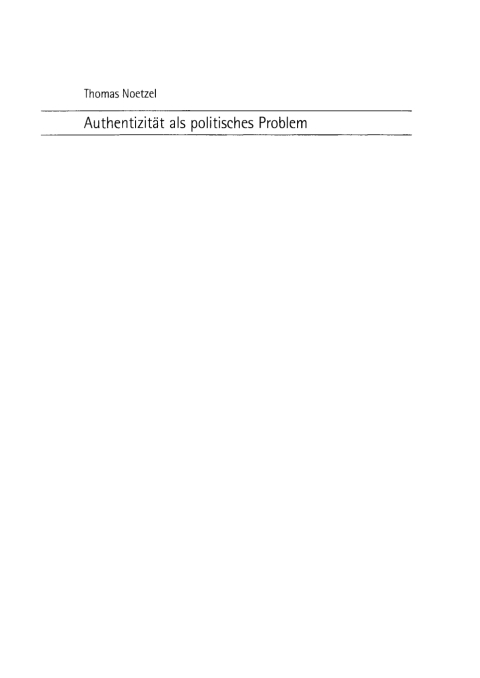 Cover image for book Authentizität als politisches Problem