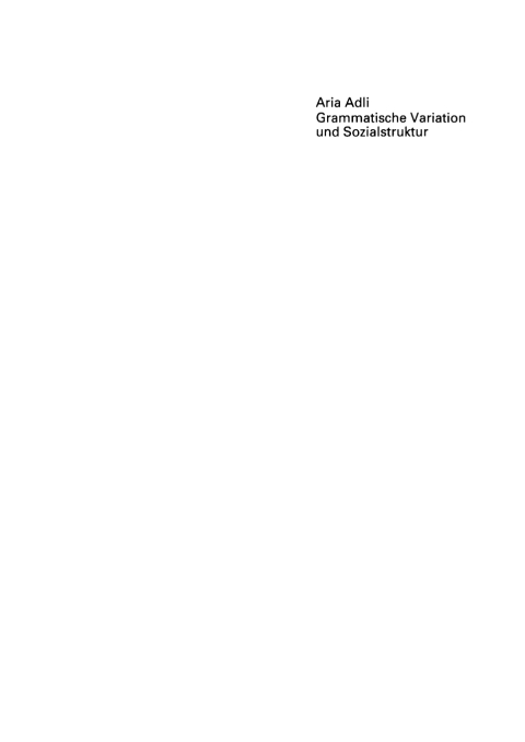 Cover image for book Grammatische Variation und Sozialstruktur