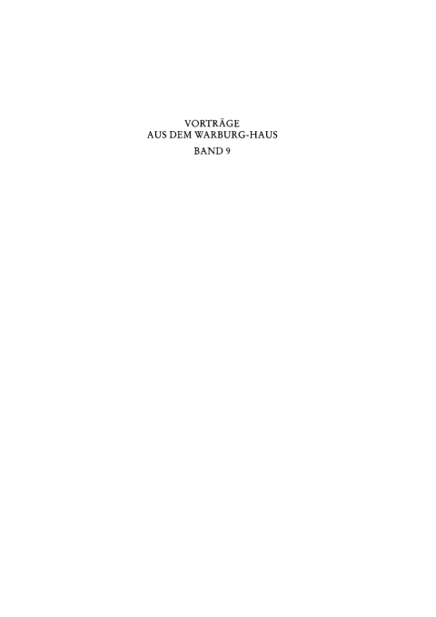 Cover image for book Vorträge aus dem Warburg-Haus. Band 9