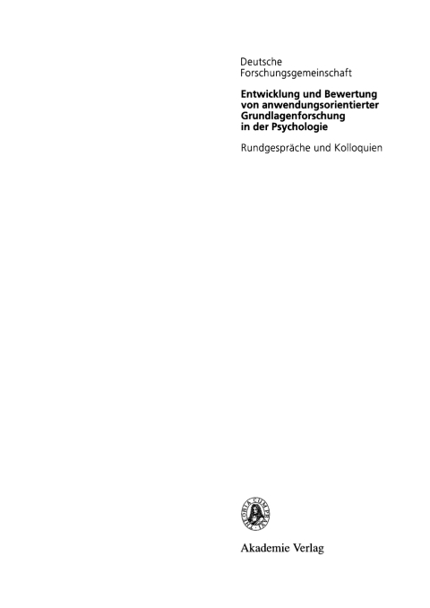 Cover image for book Entwicklung und Bewertung von anwendungsorientierter Grundlagenforschung in der Psychologie